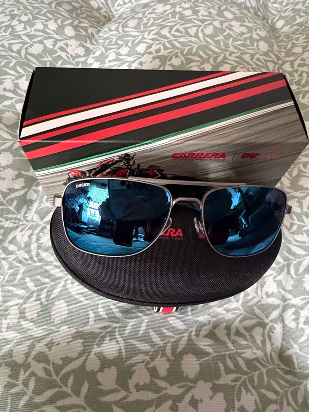 Carrera Ducati Aviator Sunglasses with Blue Mirrored Lenses